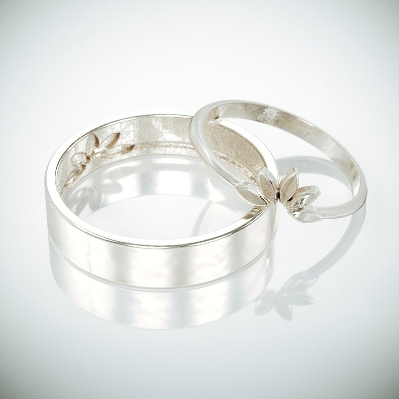 White Gold Marquise Wedding Rings Set Unique solid 14k white Etsy