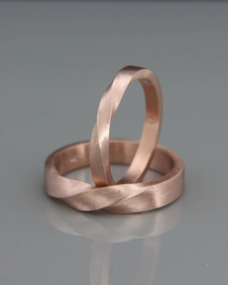 14k Rose Gold Mobius Wedding Band set His and Hers Mobius Ring Set made of 14k Rose Gold Mobius wedding ring set image 3