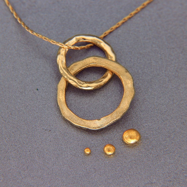 Solid 14K Gold Bonded Circles Necklace | Handmade Solid 14K Gold  Circles Pendant Matte/Polished
