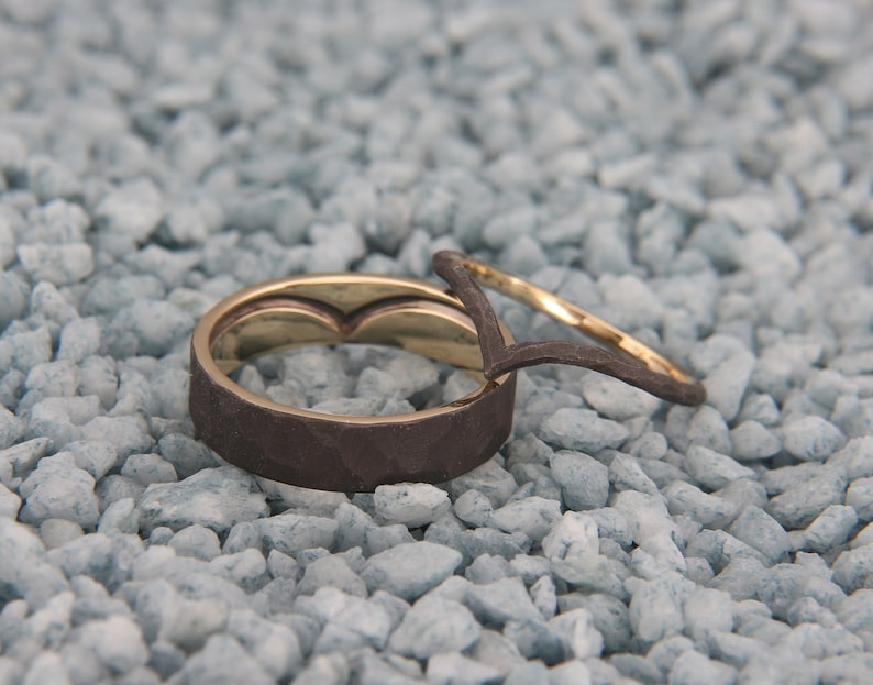 14K Gold Wish Bone Wedding Rings Set 14k Gold Wish Bone Etsy