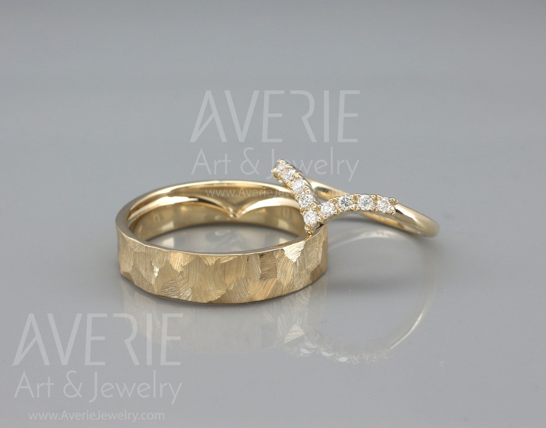 14K Gold Wish Bone Wedding Rings Set With Diamonds Diamond Wishbone