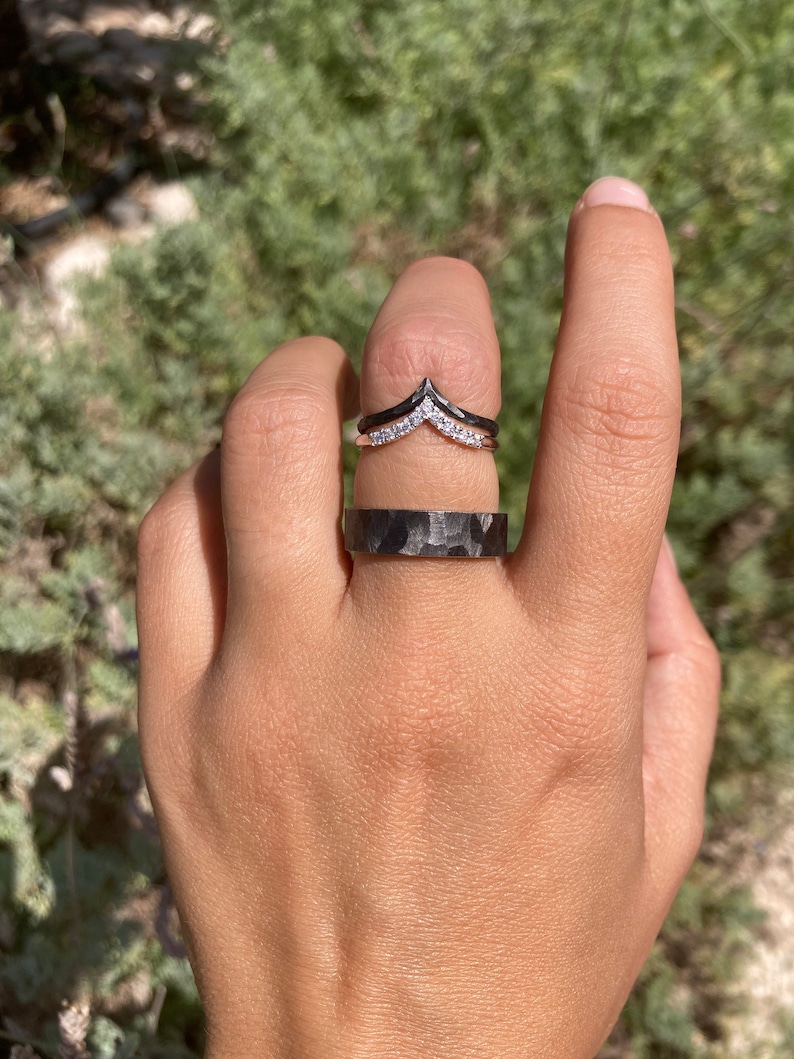 14K Rose Gold Wish Bone Wedding Rings Set With Diamonds Etsy