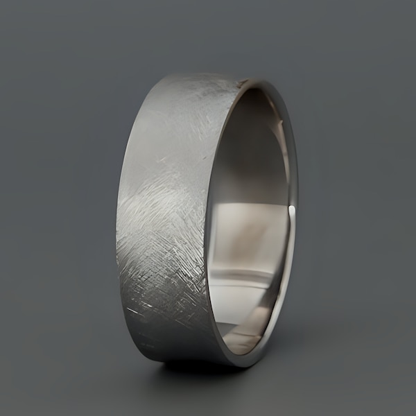 14k Solid White Gold Men's Wedding Band in Rustic Style | Handmade 14k solid white gold rustic men's wedding ring | 3mm 4mm 5mm 6mm 7mm