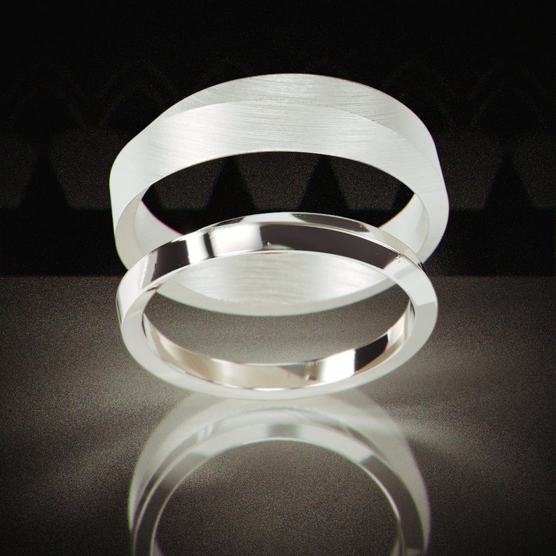 White Gold Knife Edge Ring Set | His and Hers Wedding Band set in Knife Edge style | 14k White Gold Knife Edge Wedding ring set image 2
