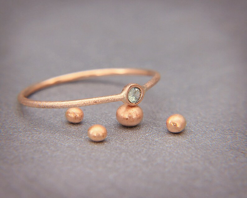 Green Sapphire Ring | Handmade Solid 14K Rose Gold Ring set with Green Sapphire | Alternative Statement Ring - September birthstone image 2