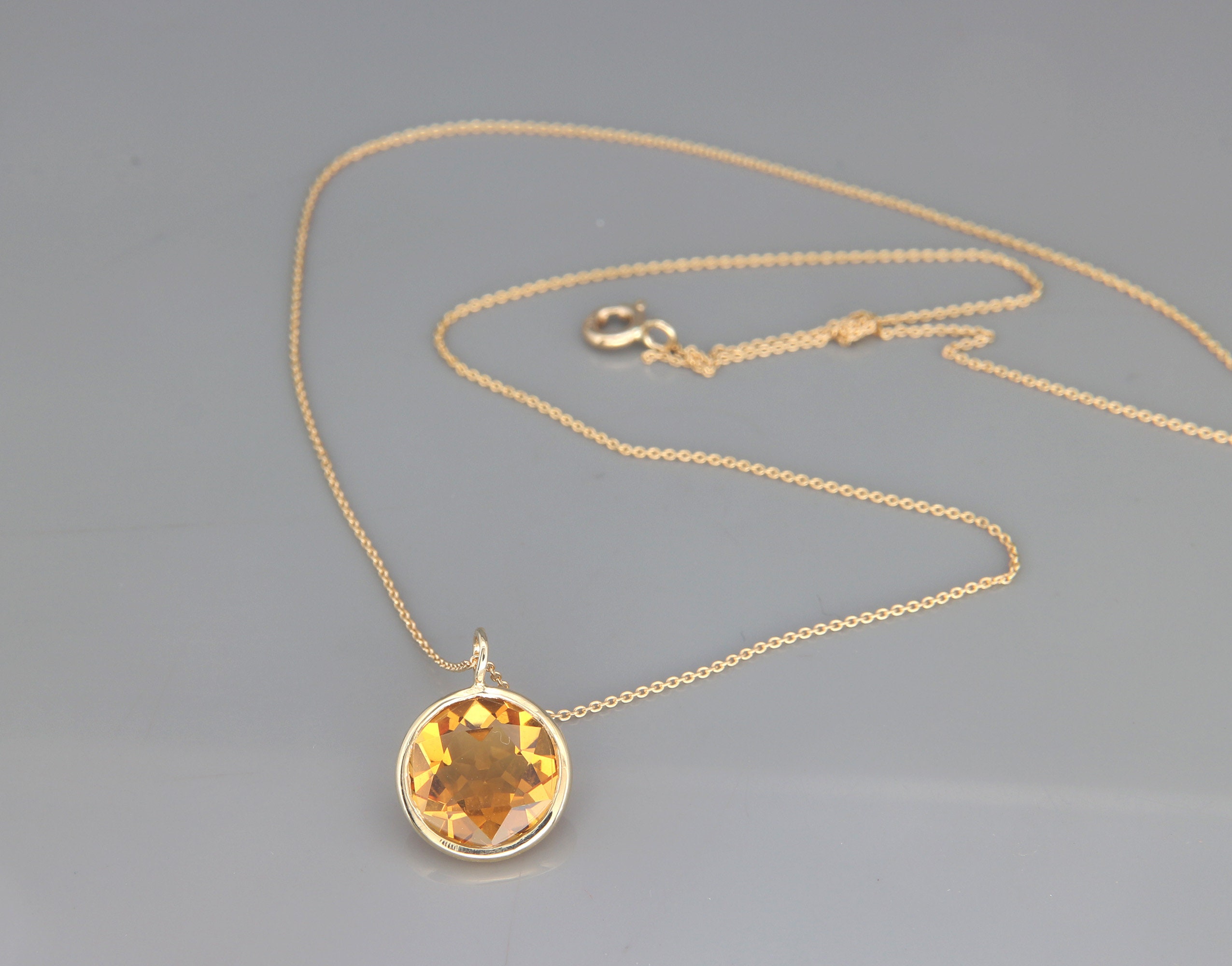 14K Gold Citrine Necklace With Hidden 