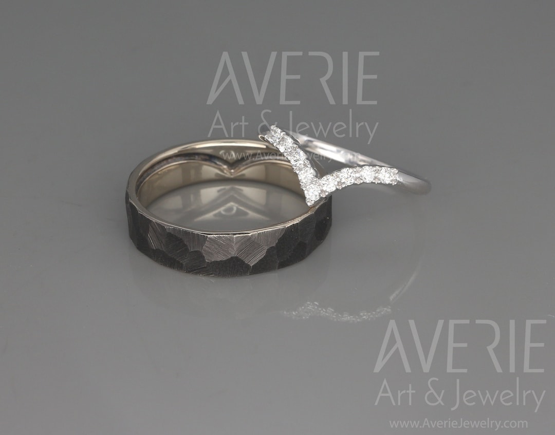 14K White Gold Wish Bone Wedding Rings Set With Diamonds Diamond