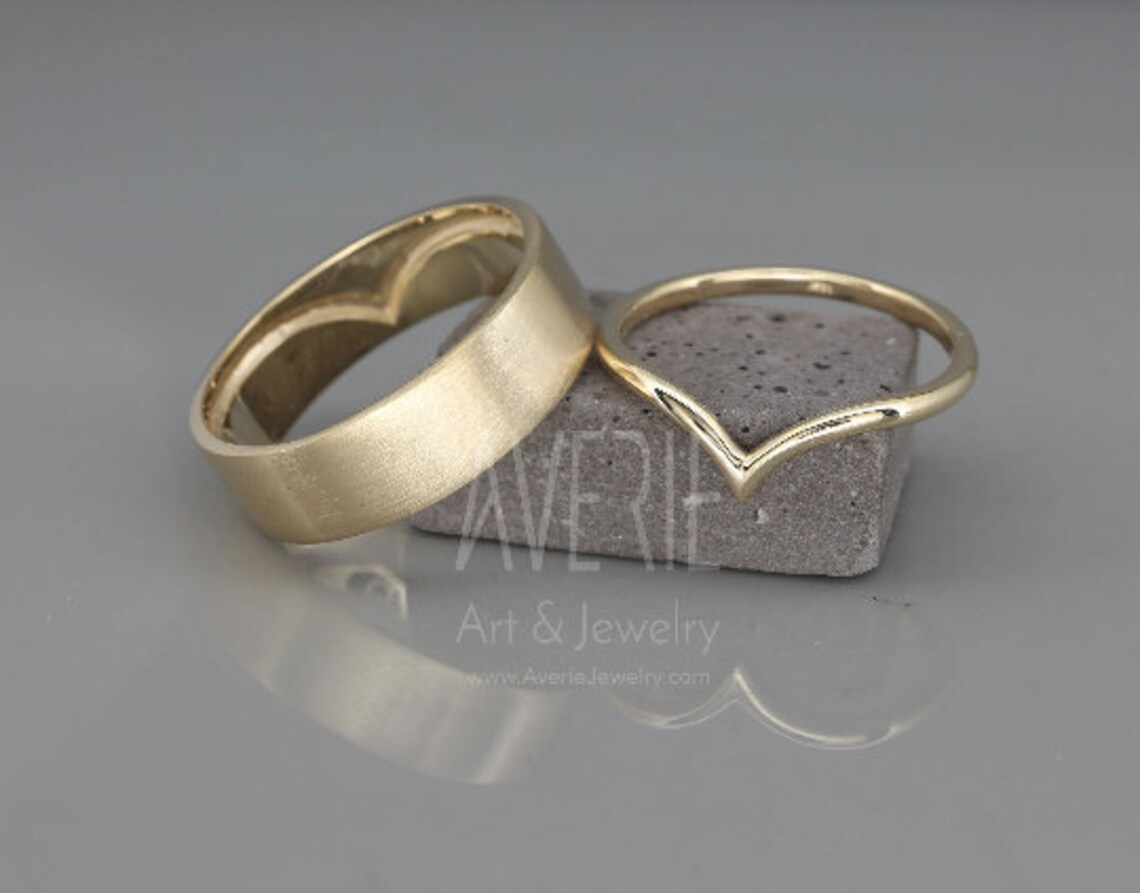 14K White Gold Wish Bone Wedding Rings Set 14k White Gold Etsy