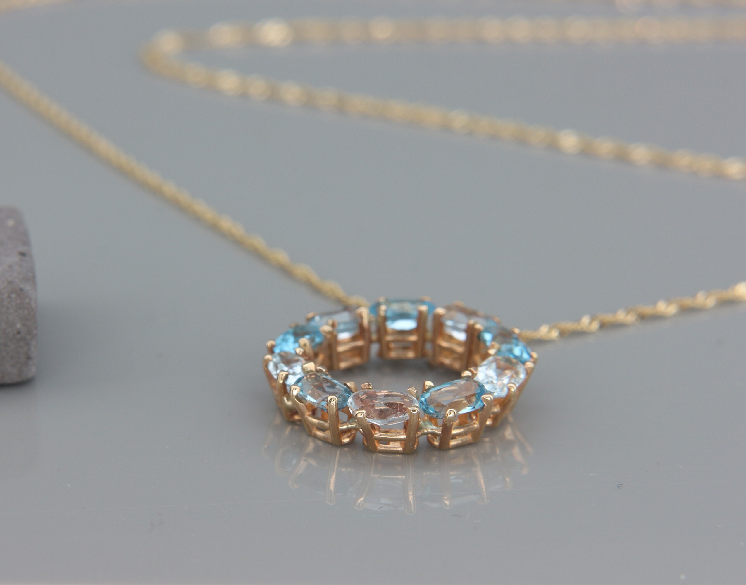 •PROTECTIVE EYE• blue topaz + gold necklace (16