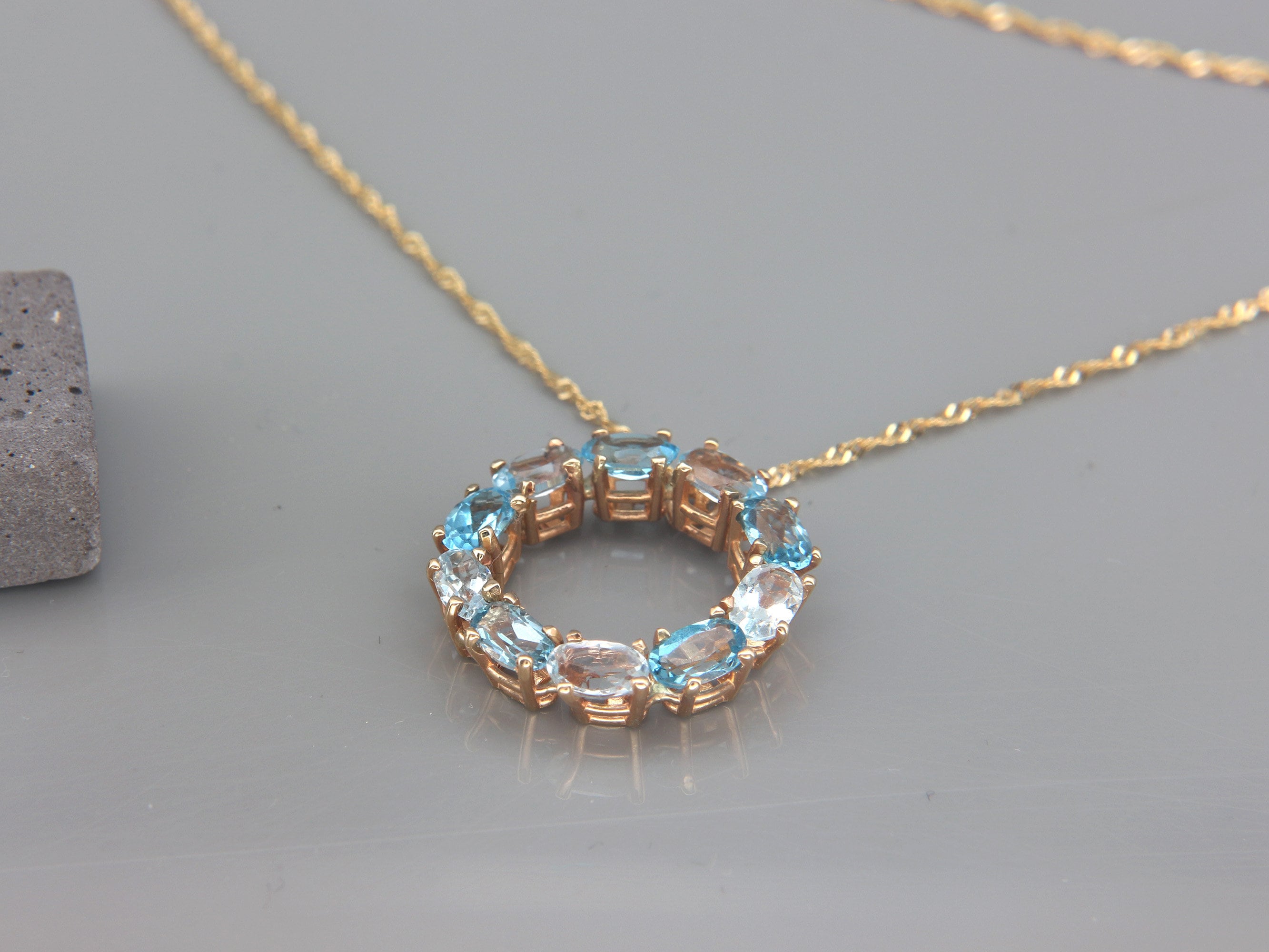 Solid 14K Gold & Blue Topaz Necklace Solid 14K Gold Necklace | Etsy