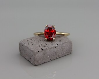 14K Yellow Gold Genuine Garnet Solitaire Ring - January Birthstone, Handmade In USA, Size 10 - View #2