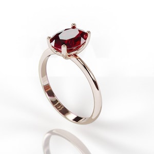 14k Rose Gold Garnet Ring | Solid Rose Gold Garnet Solitaire Ring | Garnet January Birthstone Ring