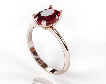 14k Rose Gold Garnet Ring | Solid Rose Gold Garnet Solitaire Ring | Garnet January Birthstone Ring