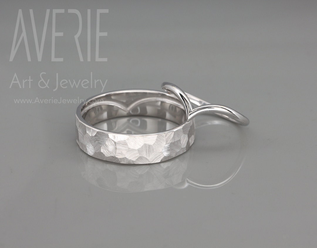 14K White Gold Wish Bone Wedding Rings Set 14k White Gold Etsy
