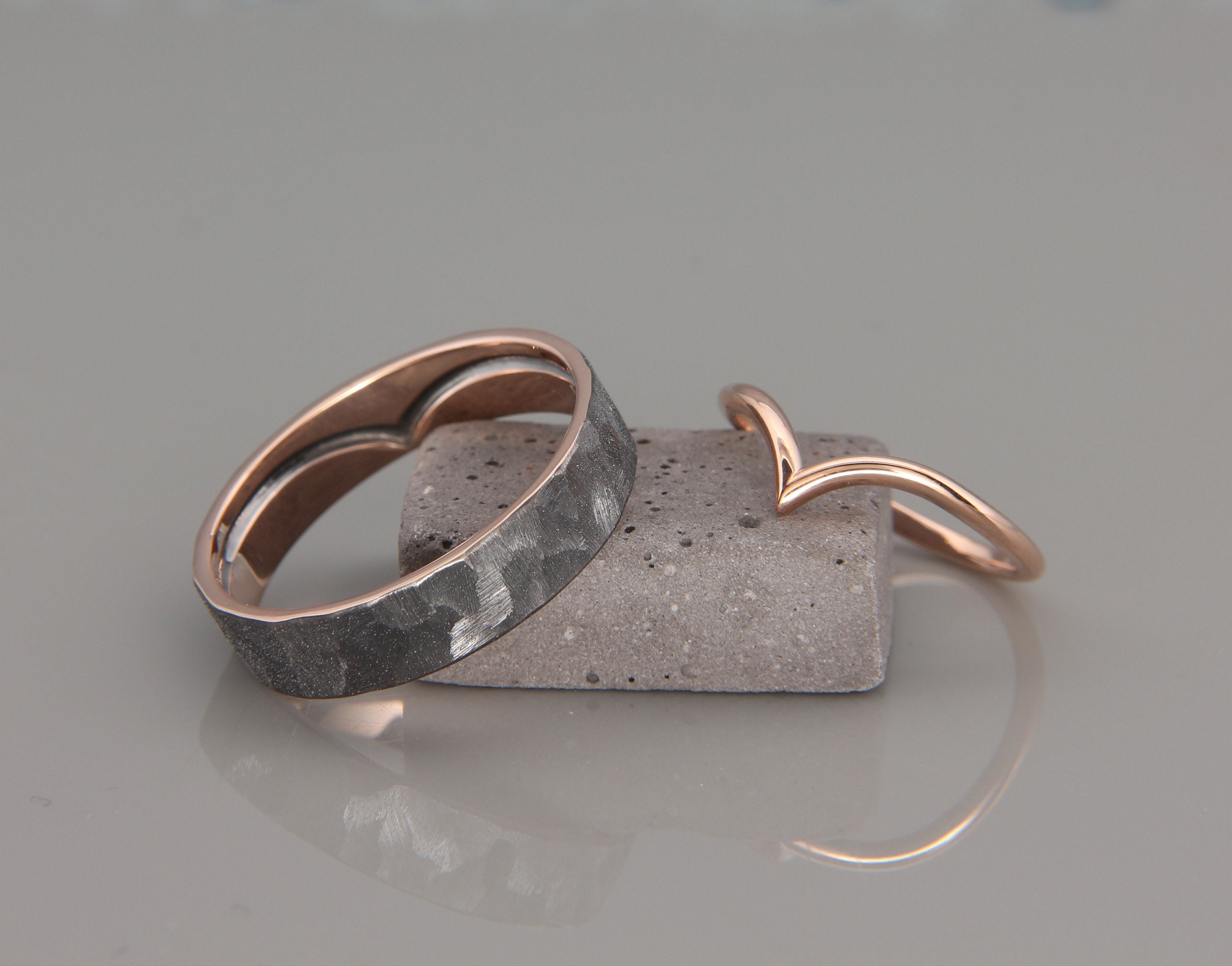 14K Rose Gold Wish Bone Wedding Rings Set 14k rose gold Wish Etsy