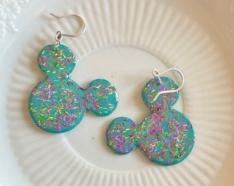 Mickey Earrings, Disney Inspired, Sterling Silver, Disney Earrings, Mouse Earrings, Mickey Jewelry, Disneyland Jewelry, Resin Earrings