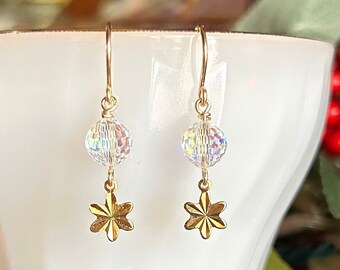 Gold Filled Earrings, Swarovski Crystal Earrings, Holiday Jewelry, Wire Wrapped Jewelry, Crystal Jewelry, Birthday Gift, Unique Earrings