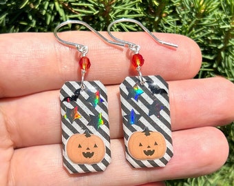 Sterling Silver Earrings, Halloween Jewelry, Halloween Earrings, Pumpkin Jewelry, Swarovski Crystals, Autumn Jewelry, Unique Earrings, Resin