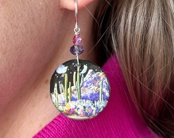 Sterling Silver Earrings, Swarovski Crystals, Resin Art, Jewelry Art, Wire Wrapped, Glitter Earrings, Unique Jewelry, Glitter Jewelry