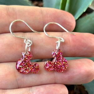 Mickey Earrings, Sterling Silver Earrings, Dangle Earrings, Disney Jewelry, Mickey Jewelry, Resin Earrings, Glitter Earrings, Resin Art