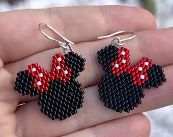 Sterling Silver Beaded Earrings: Mickey/Minnie Mouse Inspired Jewelry