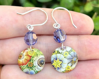 Sterling Silver Earrings, Swarovski Crystals, Flower Jewelry, Unique Earrings, Unique Jewelry, Handmade Earrings, Resin Earrings, Resin Art