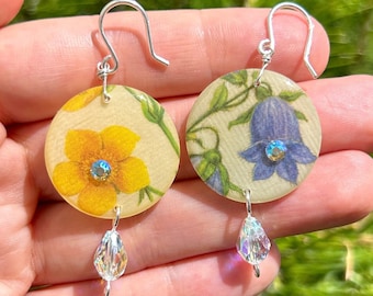 Sterling Silver Earrings, Swarovski Crystals, Flower Jewelry, Unique Earrings, Unique Jewelry, Handmade Earrings, Resin Earrings, Resin Art