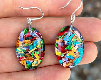 Sterling Silver Earrings, Glitter Earrings, Sparkly Jewelry, Resin Earrings, Resin Art, Unique Earrings, Handmade Jewelry, Summer Earrings