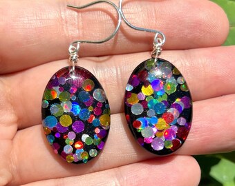 Sterling Silver Earrings, Glitter Earrings, Glitter Jewelry, Wire Wrapped, Colorful Earrings, Birthday Gift, Sterling Silver Jewelry, Unique