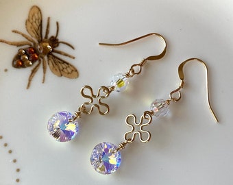 14k Gold Filled Swarovski Crystal Earrings: Handmade Wire Wrapped Jewelry