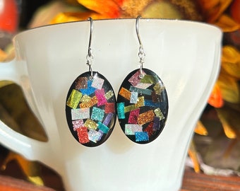 Rainbow Jewelry, Sterling Silver Earrings, Handmade Jewelry, Resin Art, Resin Earrings, Rainbow Earrings, Colorful Jewelry, Sterling Jewelry