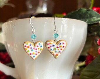 Sterling Silver Earrings, Valentine's Earrings, Swarovski, Heart Jewelry, Food Jewelry, Heart Earrings, Valentine's Gift, Clay Jewelry