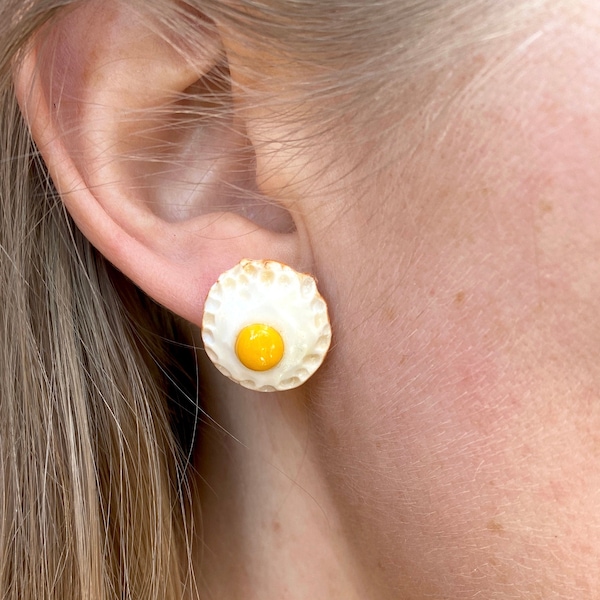 Stud, Sterling Silver, Stainless Steel, Clay Jewelry, Egg Earrings, Food Jewelry, Egg Jewelry, Miniature Food, Fried Egg Earring, Unique