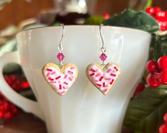 Sterling Silver Earrings, Valentine's Earrings, Swarovski, Heart Jewelry, Food Jewelry, Heart Earrings, Valentine's Gift, Clay Jewelry