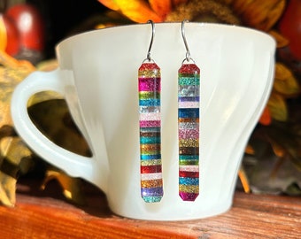 Rainbow Earrings, Sterling Silver Jewelry, Resin Earrings, Resin Art, Dangle Earrings, Rainbow Jewelry, Handmade Earrings, Handmade Jewelry