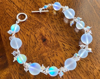 Sterling Silver Bracelet, Swarovski Crystals, Wire Wrapped Jewelry, Crystal Bracelet, Unique Jewelry, Artisan Made Bracelet, Glass Beads