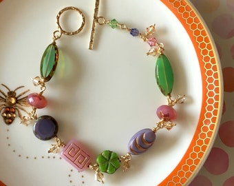 Swarovski Crystals, Czech Glass, Gold Filled, Purple Glass, Pink Glass, Green Glass, Pastel Jewelry