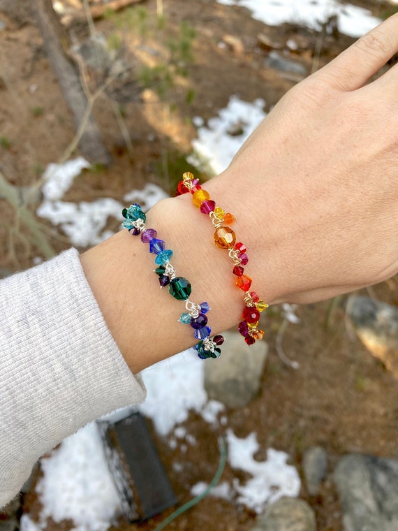 USA Seller, 14k Gold Filled, Sterling Silver, Swarovski Crystal Bracelet,  Warm Colors, Cool Colors, Summer Jewelry, Winter Jewelry - Etsy