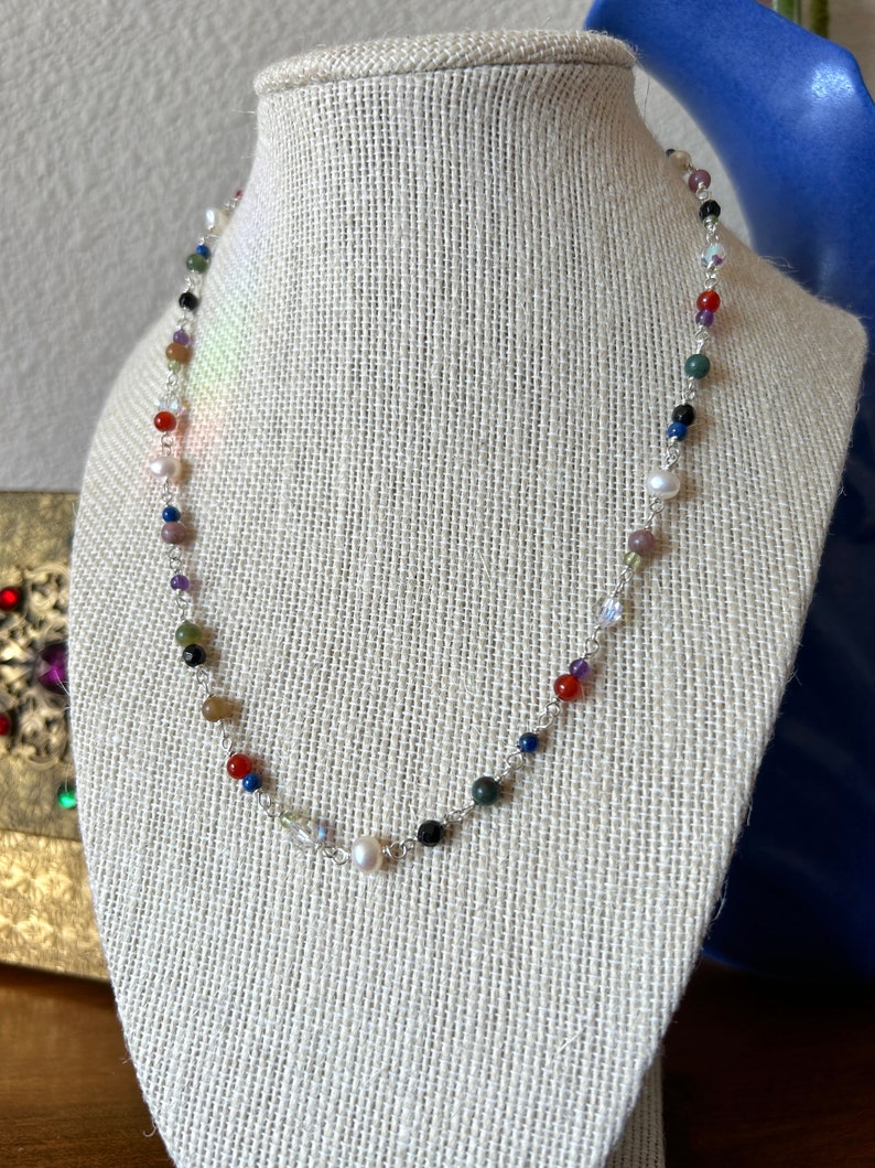 Sterling Silver Necklace, Multi Gemstone Necklace, Handmade Jewelry, Wire Wrapped Jewelry, Gemstone Jewelry, Artisan Made Jewelry, Unique image 4