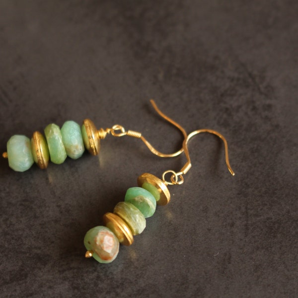 Faceted Peruvian Opal and Gold Earrings Faceted Green Opal Earrings Green and Gold Earrings Opal Jewelry Opal Jewellery Ancient Earrings