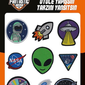 Space Theme Patches, Vibrant Badge Pack, 9 Unique Patch, Sewing Crafting, Bright Design, Patches for Jeans, Bags, Clothing, DIY craft