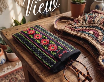 Handmade Jacquard Eyeglass Pouch, Woven Glasses Sleeve, Boho Eyewear Holder