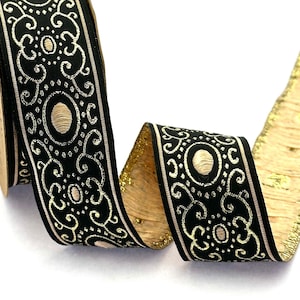 Black and Yellow Embroidered Jacquard Ribbon Trim: Sewing Decor, Craft Ribbon (35mm)