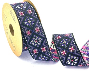 Purple Geometric Jacquard Ribbon: Woven Trim, Bag & Clothing Embellishment (35mm)