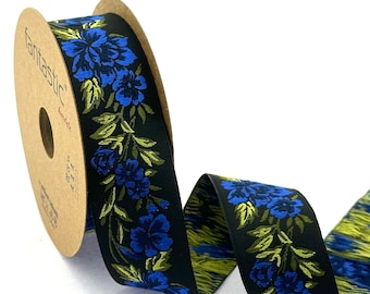 Floral Jacquard Ribbon: 35mm Embroidered Woven Sewing Trim