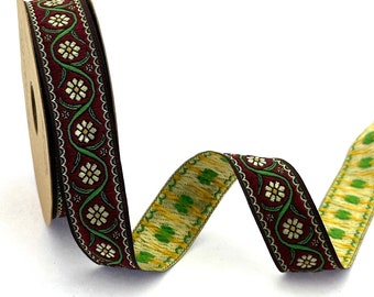 Green Daisy Jacquard Ribbon: Woven Decorative Trim (22 mm)