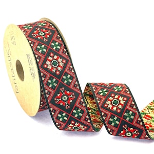 Red Jacquard Ribbon Braid Trim: Geometric Embroidered Sewing Crafts