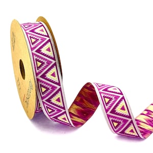 Lilac Jacquard Ribbon: 25mm Embroidered Trim for DIY Crafts