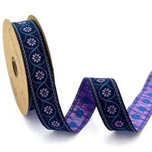 Purple Daisy Jacquard Ribbon: Woven Trim, Bag & Clothing Embellishment (22 mm)