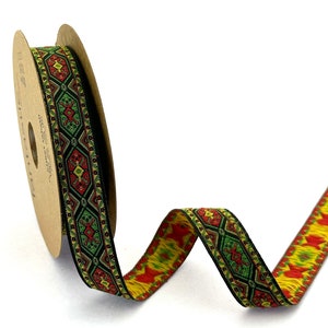 Vintage Jacquard Ribbon: 18 mm Green Boho Craft Trim